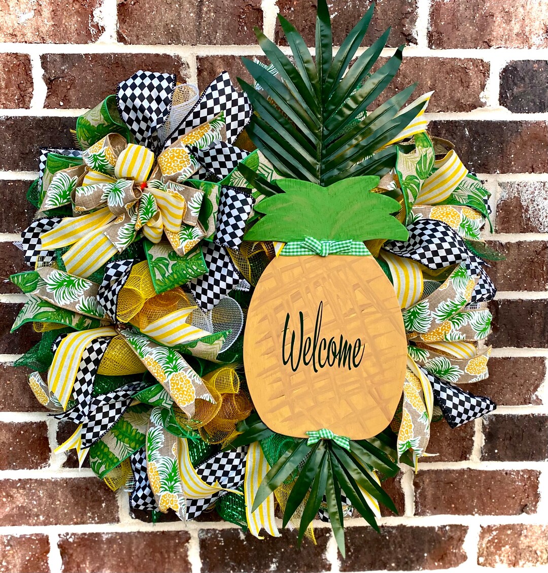 Yellow Green Pineapple Wreath for Front Door Gift for Etsy