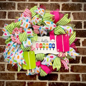 Summer wreath for front door hello summer Popsicle sign gift for birthday bridal shower, housewarming wedding Mother’s Day baby shower