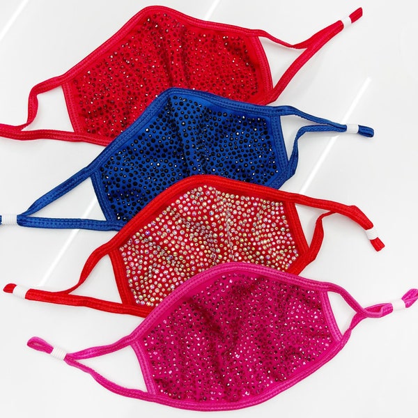 Rhinestone Bling Face Mask For Women – Black Cotton With Filter Pocket