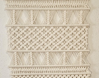 Makramee-Wandteppich, Wanddekor aus natürlicher Baumwolle, gewebter Wandbehang im Bohème-Stil, handgefertigte Wandkunst.