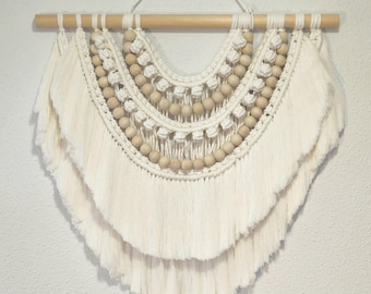 Tapiz de pared de macramé, arte textil natural, decoración de macramé artesanal, colgante de pared bohemio, tapiz tejido de algodón.
