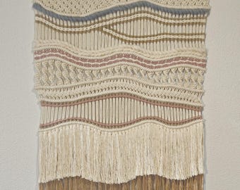 Tapiz de macramé grande hecho a mano, Decoración de pared,  Arte textil moderno, Colgante tejido de algodón.
