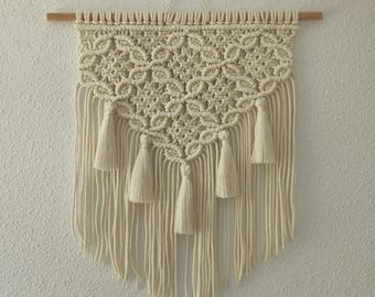 Tapiz macramé hecho a mano en algodón natural - Decoración de pared artesanal - Regalo para el hogar - Tapiz de pared bohemio