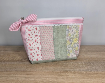 Neceser patchwork hecho a mano, Estuche maquillaje interior impermeable, Bolsa cosmética acolchada con cremallera, Organizador maquillaje