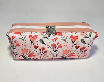 Gepolstertes Federmäppchen, kleines Kosmetiktäschchen mit Reißverschluss, Federmäppchen aus Stoff, romantisches Geschenk
