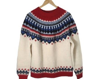 Vintage Eddie Bauer 100% Wool Fair Isle Sweater, 90s Nordic Scandinavian Knitted Pullover Sweater, Folk Style, Wool Sweater Women, Size XS