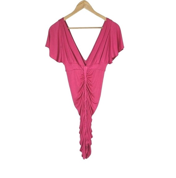 Vintage 1990s Marciano Hot Pink Ruched Dress | Cu… - image 1