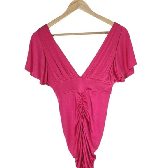 Vintage 1990s Marciano Hot Pink Ruched Dress | Cu… - image 4
