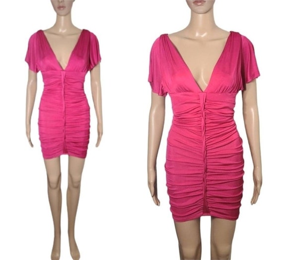 Vintage 1990s Marciano Hot Pink Ruched Dress | Cu… - image 6