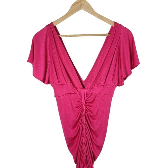 Vintage 1990s Marciano Hot Pink Ruched Dress | Cu… - image 2