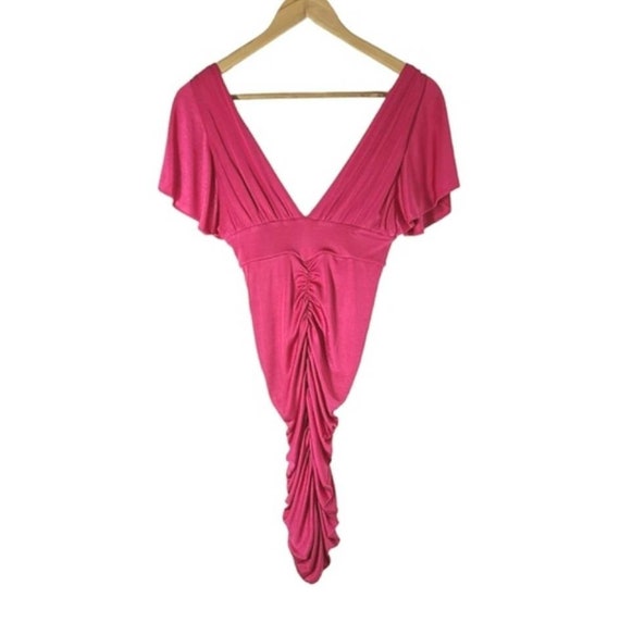 Vintage 1990s Marciano Hot Pink Ruched Dress | Cu… - image 3