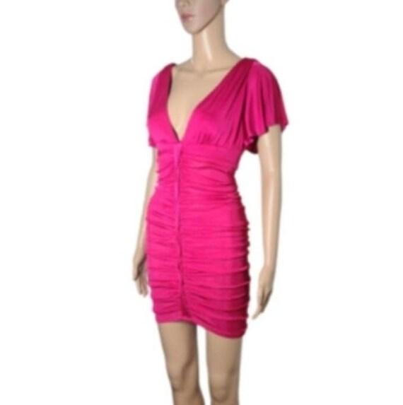 Vintage 1990s Marciano Hot Pink Ruched Dress | Cu… - image 8
