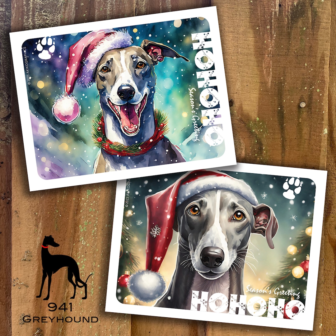 Greyhound Holiday Card, Christmas, Greyhounds, Blank Card, HOHOHO Set