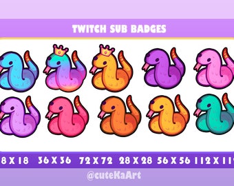 cute funny snake sub badge / Twitch Sub badges / Twitch graphics / bits badges / big pack / kawaii / Streamer / emote /bits