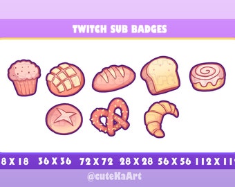 Twitch badge cute bread bun /food badges for Streamer / Emote  / Gamer / bits / youtube