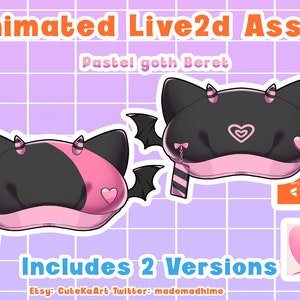 Pastel goth Cat Beret Vtuber Asset / Live2D Asset for Vtube Studio/Cat Vtuber /Vtuber Asset/Hat asset/ Streamer Asset/Asset for vtube studio