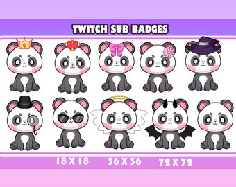 panda fofo/ emblemas Twitch Sub / gráficos Twitch / emblemas de bits / pacote grande / kawaii / Streamer / emote /bits