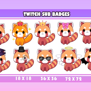 cute red panda/ Twitch Sub badges / Twitch graphics / bits badges / big pack / kawaii / Streamer / emote /bits