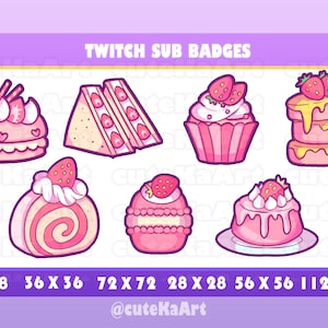 cute strawberry desserts sub badges / Twitch Sub badges / Twitch graphics / bits badges / big pack / kawaii / Streamer / emote /bits