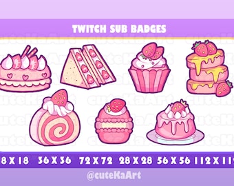 Aardbeientaarten en desserts badge / Twitch Sub badges / Twitch Badge / bits badges / big pack / kawaii / Streamer / emote /bits