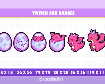 cute baby dragon in egg evolution / Twitch Sub badges / Twitch graphics / bits badges / big pack / kawaii / Streamer / emote /bits