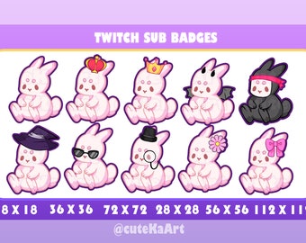 cute white bunny badge / Twitch Sub badges / Twitch graphics / bits badges / big pack / kawaii / Streamer / emote /bits