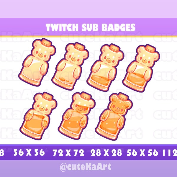 cute sweet honey bear bottle / Twitch Sub badges / Twitch graphics / bits badges / big pack / kawaii / Streamer / emote /bits