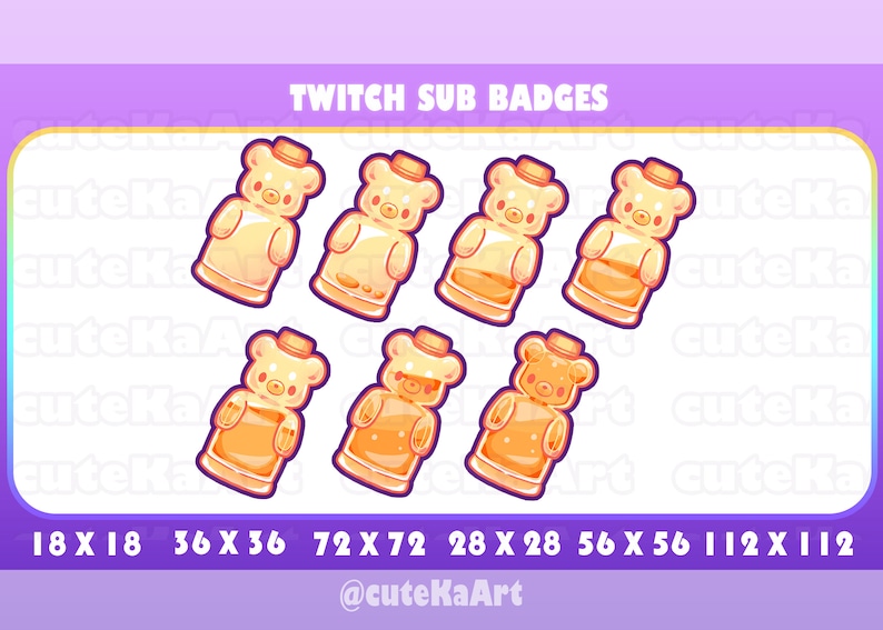 cute sweet honey bear bottle / Twitch Sub badges / Twitch graphics / bits badges / big pack / kawaii / Streamer / emote /bits image 1