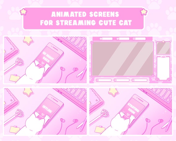 Screen Overlays For Stream  PACK / Cat Animated Screen plus stream overlay/Obs Overlay /twitch package/ twitch panels / Kitty Overlay OBS