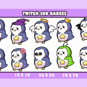cute penguin / Twitch Sub badges / Twitch graphics / bits badges / big pack / kawaii / Streamer / emote /bits