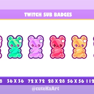 cute gummy bear doll / Twitch Sub badges / Twitch graphics / bits badges / big pack / kawaii / Streamer / emote /bits