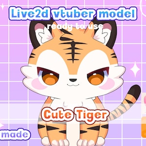 Puede incluir: Modelo de vtuber Live2D de tigre lindo, listo para usar. Diseño de personaje pre-hecho con rayas naranjas y negras, pelaje blanco y mejillas rosadas.