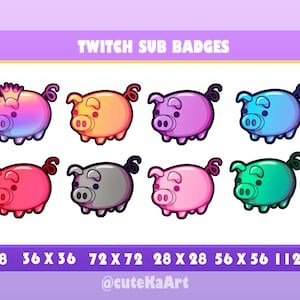linda insignia de twitch de cerdito/ Twitch Sub badges / Twitch graphics / bits badges / big pack / kawaii / Streamer / emote /bits