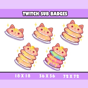 cute cat kitten pancakes / Twitch Sub badges / Twitch graphics / bits badges / big pack / kawaii / Streamer / emote /bits