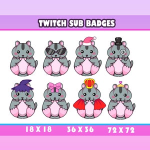 Twitch badge cute gray hamster  kawaii for Streamer / Emote  / Gamer / bits / youtube