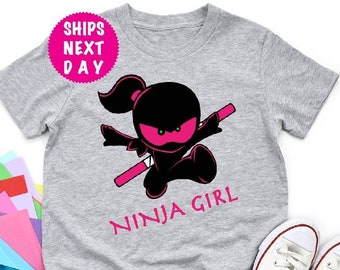 Camicia Ninja, T shirt Ninja Girls, Regalo per ragazza, T-shirt di compleanno ninja, Maglietta Ninja Kid, Regalo per ragazze di compleanno