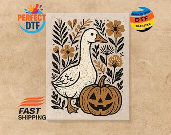 Coquette Autumn Goose DTF Transfer: Halloween Pumpkins, Leaves Heat Transfer