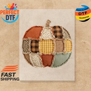 Transferencia DTF de calabaza con patchwork falso, estampado de leopardo acogedor de otoño para planchar, estampado de calabaza listo para planchar