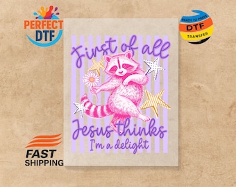 Jesus Lover Raccoon DTF Transfer, Christian Humor Iron-On, Funny Animal Ready to Press
