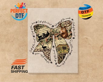 Vintage Camo Hello Hunting Coquette DTF Transfer: Hunting Season Heat Press Iron on Decal