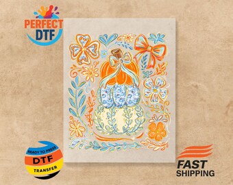 Preppy Grandmillennial Pumpkin DTF Transfer: Fall Floral Ready for Press Coquette Thanksgiving Iron  On