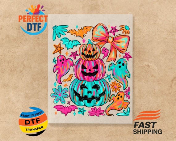 Preppy Halloween Pumpkin Ghost Dtf, Coquette Halloween Ready To Press, Spooky Heat Transfer