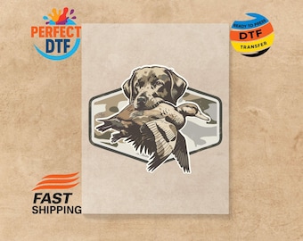 Camo Hunting Dog DTF Transfer: Duck Waterfowl Iron-On Decal