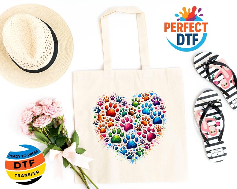 Colorful Dog Paws Heart DTF Transfer: Dog Lover Ready to Press Iron-on ...