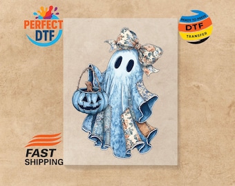 Halloween Ghost DTF Transfer, Coquette Bow Pumpkin Iron-On, Spooky Season Ready to Press