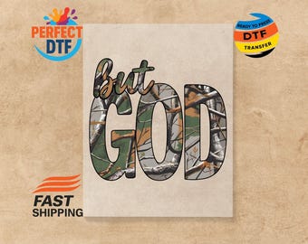 Maar God Camo DTF-overdracht: religieus christelijk ontwerp klaar om te drukken