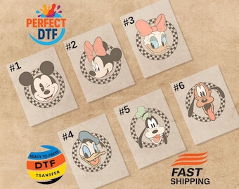 Retro Micky und Freunde kariert DTF Transfer, Disney Pressfertig