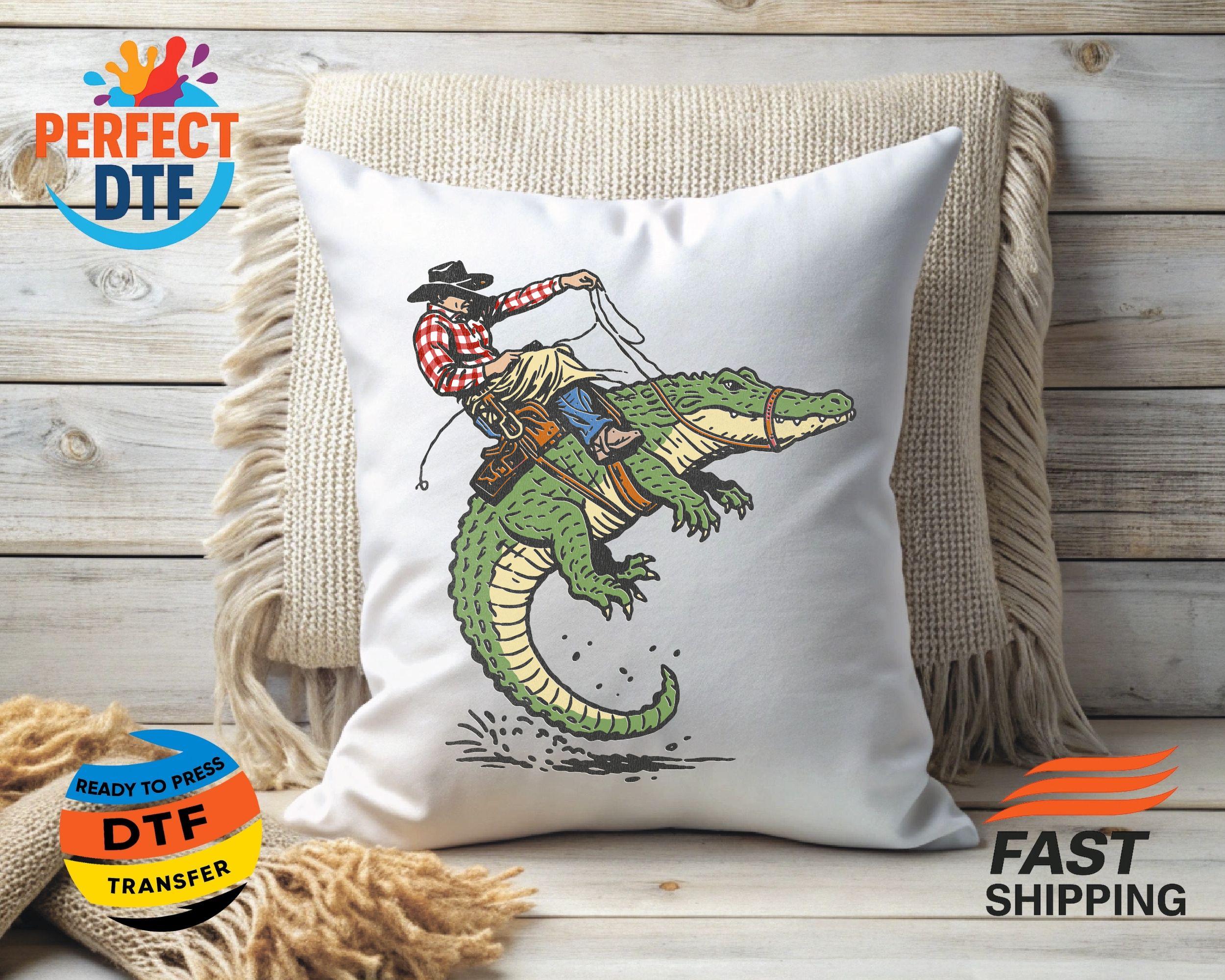 Cowboy Riding Alligator DTF Transfer, Funny Western Gator Rodeo Iron-on ...