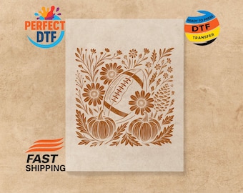 Floral Fall Football DTF Transfer, Autumn Pumpkin Iron-On, Football Season Ready to Press
