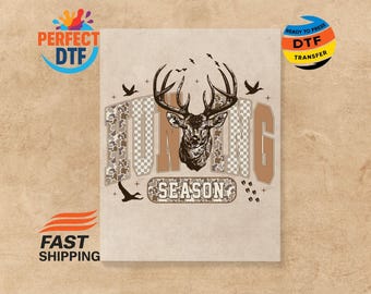 Décalcomanie DTF Saison de chasse : décalcomanie, fer à repasser à chaud pour chasse au chevreuil camouflage